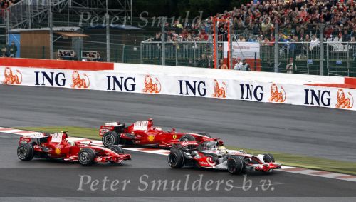 Spa 7 september 2008
Formule 1 Grand Prix van Spa Francochamps. Filippe Massa Kimi Raikkonen Lewis Hamilton  Heiki Kovalinen Fernando Alonso
Peter Smulders bv