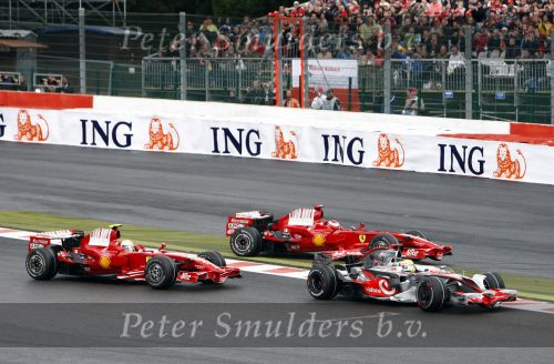 Spa 7 september 2008
Formule 1 Grand Prix van Spa Francochamps. Filippe Massa Kimi Raikkonen Lewis Hamilton  Heiki Kovalinen Fernando Alonso
Peter Smulders bv