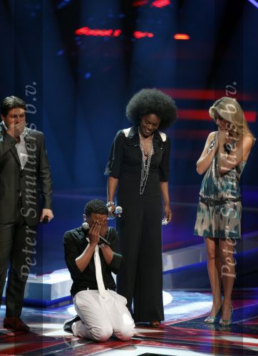 Hilversum 10 april 2009
Opnames X factor in studio 22. Martijn Krabbe Wendy v Dijk Luigiano en Irma tijdens sing off
Peter Smulders bv