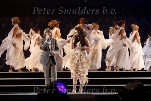 Amsterdam 26 mei 2008
Andre Hazes jr en Roxeanne Hazes tijdens het meezing concert van Andre Hazes in de arena.
