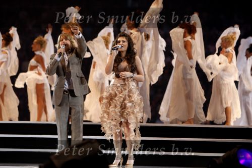 Amsterdam 26 mei 2008
Andre Hazes jr en Roxeanne Hazes tijdens het meezing concert van Andre Hazes in de arena.
