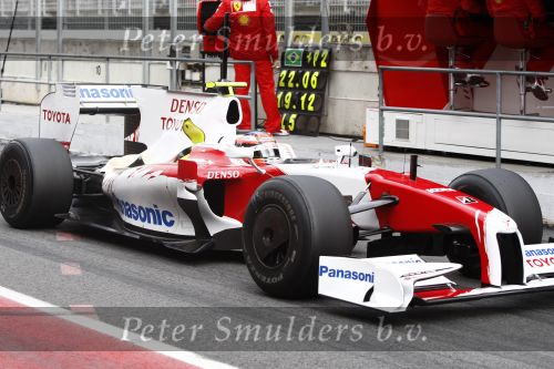 Barcelona 11 maart 2009
Test dag voor de formule 1 teams op het circuit van Barcelona. Timo Glock voor Toyota
Peter Smulders bv