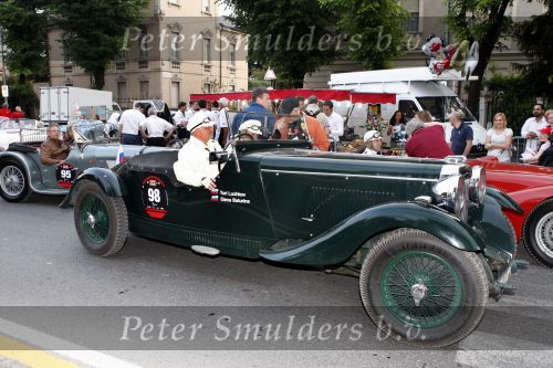 Brescia 15 mei 2008
Start van de Mille Miglia in Brescia. State of art rijdt met 2 porsches mee. 
Yuri Luzhkov de burgemeester van Moskou