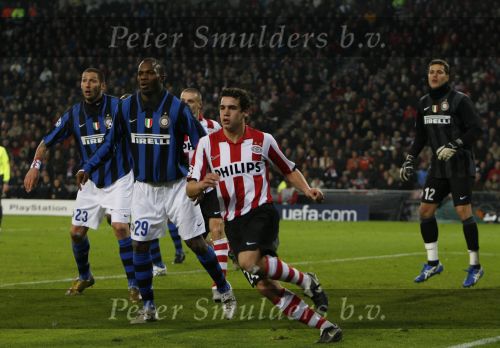 Eindhoven, 12 December 2007
Champions League wedstrijd PSV-Internationale Milan, eindstand 0-1 Seizoen 2007/2008 
Dirk Marcellis en David Suazo