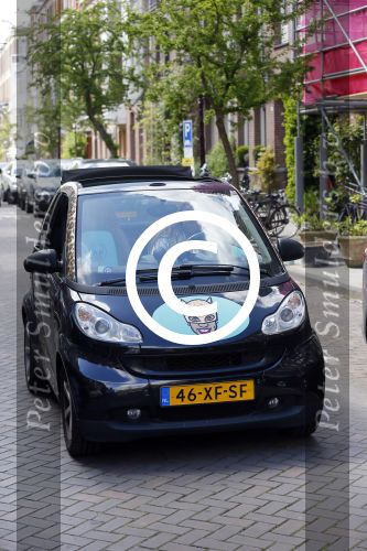 Amsterdam 7 mei 2015 
Patty Brard in haar smart de Patmobile