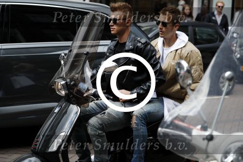 Amsterdam 20 mei 2017 
Ajax speler Daley Sinkgraven met .. op zijn vespa scooter