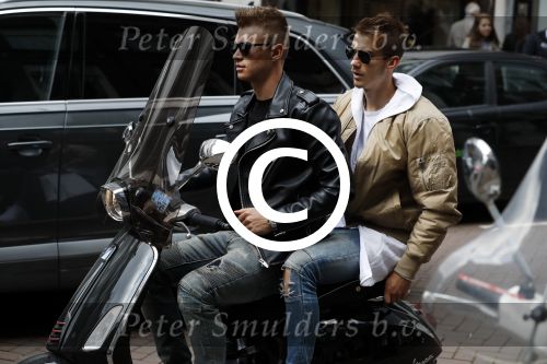 Amsterdam 20 mei 2017 
Ajax speler Daley Sinkgraven met .. op zijn vespa scooter