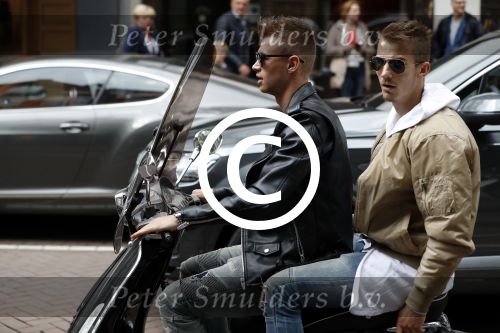 Amsterdam 20 mei 2017 
Ajax speler Daley Sinkgraven met .. op zijn vespa scooter
