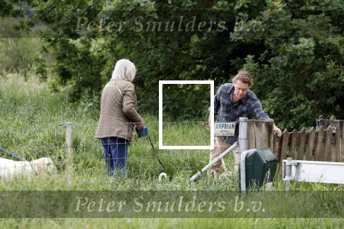 Blaricum 25 mei 2024
Linda de Mol en haar vriend Jeroen Rietbergen gaan met hun twee labradors wandelen op de hei bij Blaricum .