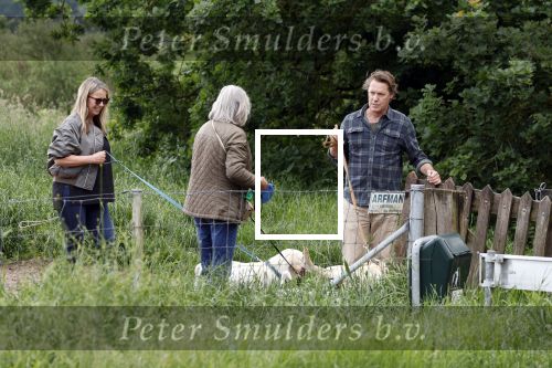 Blaricum 25 mei 2024
Linda de Mol en haar vriend Jeroen Rietbergen gaan met hun twee labradors wandelen op de hei bij Blaricum .