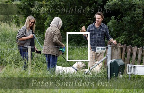 Blaricum 25 mei 2024
Linda de Mol en haar vriend Jeroen Rietbergen gaan met hun twee labradors wandelen op de hei bij Blaricum .
