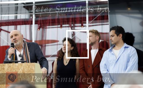 Delft 24 april 2025
Cast presentatie Willem van Oranje.  Roben Mitchell van den Dungen Bille, actrice Sofia Ferri, regisseur Theu Boermans Theu Boermans, acteur Joris Smit en Sjoerd Spruij