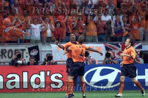 Amsterdam 21 juni 2000 euro 2000
Nederland-Frankrijk 3-2
Patrick Kluivert blij na de 1-1
Europees Kampioenschap Voetbal 2000