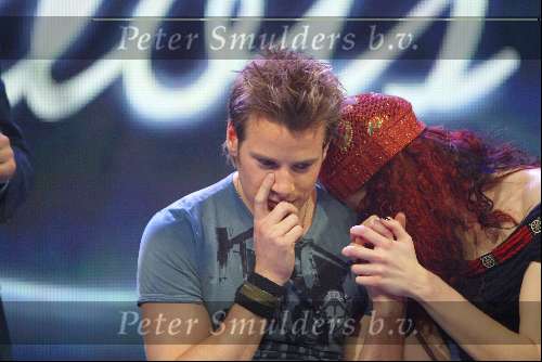 Hilversum 13 maart 2004
Finale Idols in studio 22 in Hilversum.
Reinout  Oerlemans en Tooske Breugem en Robin Idols en Irma Idols