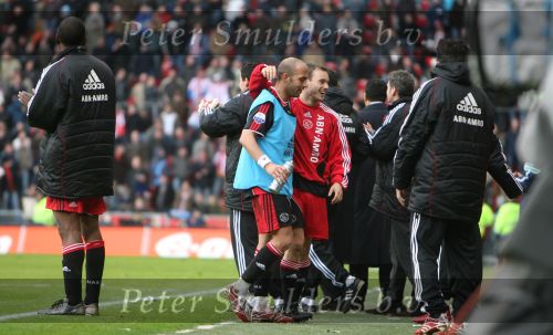 Eindhoven, 18 Maart 2007 Kompetitiewedstrijd PSV-AJAX, eindstand 1-5 Seizoen 2006/2007
Wesley Sneijder blij na afloop