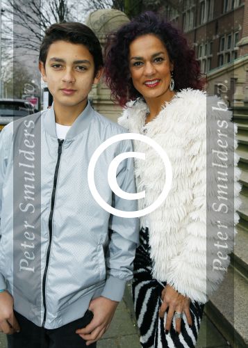 Amsterdam 13 februari 2016 
Premiere Zootropolis in het tropenmuseum.
Chimene van Oosterhout en zoon Lyam Last