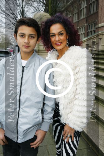 Amsterdam 13 februari 2016 
Premiere Zootropolis in het tropenmuseum.
Chimene van Oosterhout en zoon Lyam Last