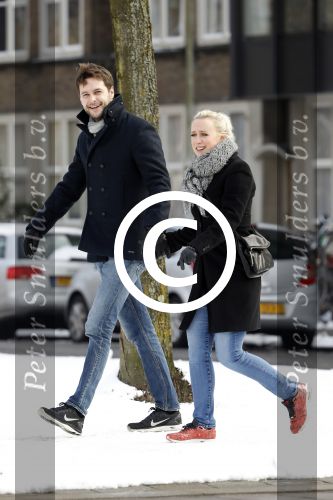 Amsterdam 12 februari 2017
Eva Jinek met haar vriend Dexter v d Voorn in amsterdam zuid.