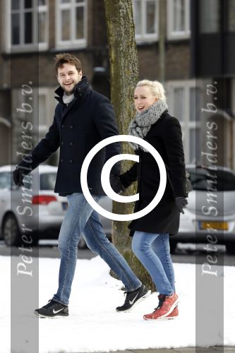 Amsterdam 12 februari 2017
Eva Jinek met haar vriend Dexter v d Voorn in amsterdam zuid.