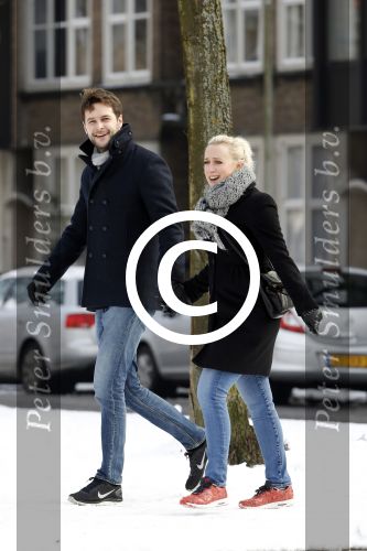 Amsterdam 12 februari 2017
Eva Jinek met haar vriend Dexter v d Voorn in amsterdam zuid.