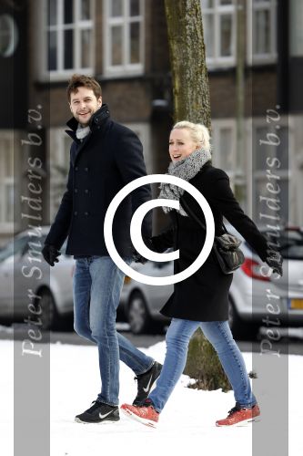 Amsterdam 12 februari 2017
Eva Jinek met haar vriend Dexter v d Voorn in amsterdam zuid.