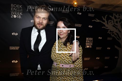 Amsterdam 9 maart 2018 
Boekenbal 2018 in de schouwburg van Amsterdam.
Arjen Lubach met zijn vriendin Martine de Jong