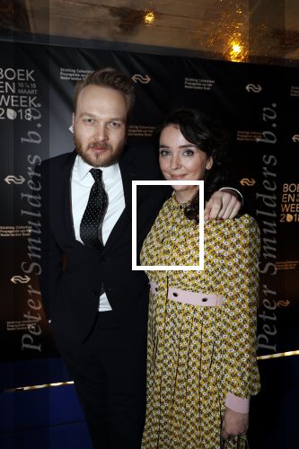 Amsterdam 9 maart 2018 
Boekenbal 2018 in de schouwburg van Amsterdam.
Arjen Lubach met zijn vriendin Martine de Jong