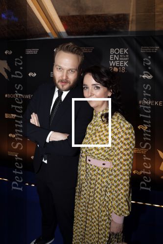 Amsterdam 9 maart 2018 
Boekenbal 2018 in de schouwburg van Amsterdam.
Arjen Lubach met zijn vriendin Martine de Jong