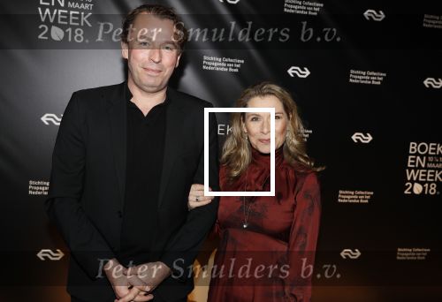 Amsterdam 9 maart 2018 
Boekenbal 2018 in de schouwburg van Amsterdam. Elle v Rijn met een kennis