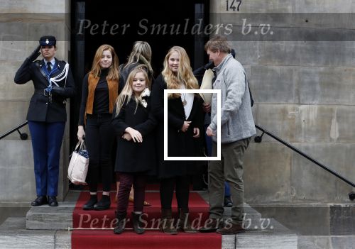 Amsterdam 3 februari 2018 
Prinses Beatrix viert haar 80e verjaardag in het paleis op de dam.  Koning Willem-Alexander en koningin Maxima arriveren met hun dochters, de prinsessen Amalia, Alexia en Ariane