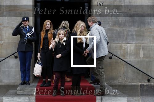 Amsterdam 3 februari 2018 
Prinses Beatrix viert haar 80e verjaardag in het paleis op de dam.  Koning Willem-Alexander en koningin Maxima arriveren met hun dochters, de prinsessen Amalia, Alexia en Ariane