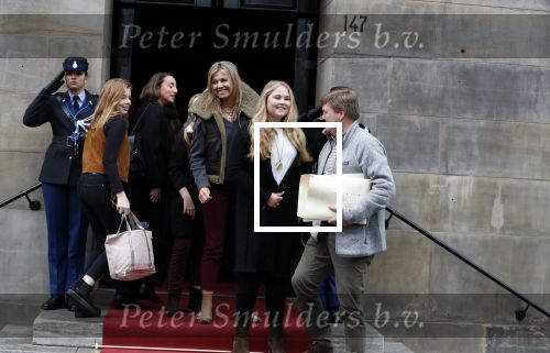Amsterdam 3 februari 2018 
Prinses Beatrix viert haar 80e verjaardag in het paleis op de dam.  Koning Willem-Alexander en koningin Maxima arriveren met hun dochters, de prinsessen Amalia, Alexia en Ariane en hun aupair