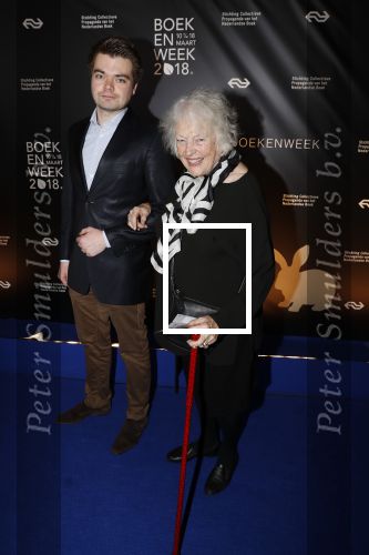 Amsterdam 9 maart 2018 
Boekenbal 2018 in de schouwburg van Amsterdam. Marian Berk met kleinzoon