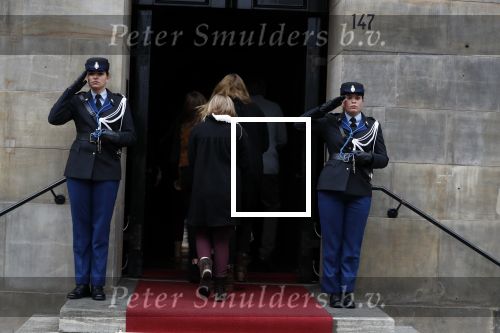 Amsterdam 3 februari 2018 
Prinses Beatrix viert haar 80e verjaardag in het paleis op de dam.  Koning Willem-Alexander en koningin Maxima arriveren met hun dochters, de prinsessen Amalia, Alexia en Ariane