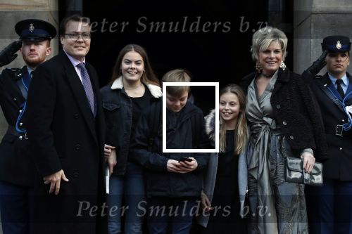 Amsterdam 3 februari 2018 
Prinses Beatrix viert haar 80e verjaardag in het paleis op de dam.
Prins Constantijn, Prinses Laurentien, Gravin Eloise, Graaf Claus Casimir en Gravin Leonore arriveren bij het Koninklijk Paleis op de Dam