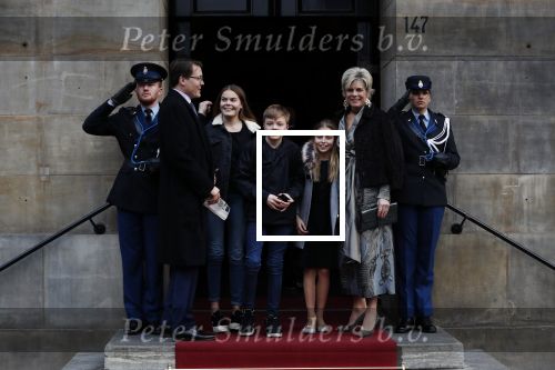 Amsterdam 3 februari 2018 
Prinses Beatrix viert haar 80e verjaardag in het paleis op de dam.
Prins Constantijn, Prinses Laurentien, Gravin Eloise, Graaf Claus Casimir en Gravin Leonore arriveren bij het Koninklijk Paleis op de Dam