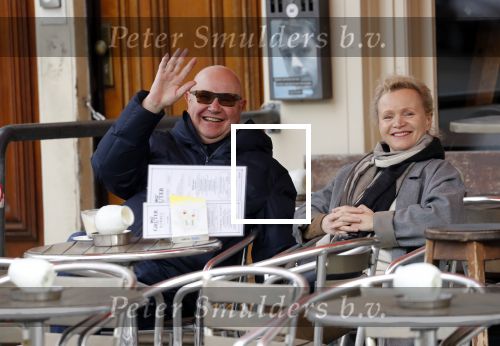 Amsterdam 11 maart 2018   
Renee Soutendijk met haar man Thed Lensen op terras.