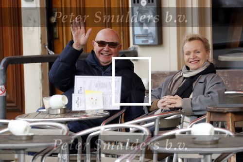 Amsterdam 11 maart 2018   
Renee Soutendijk met haar man Thed Lensen op terras.