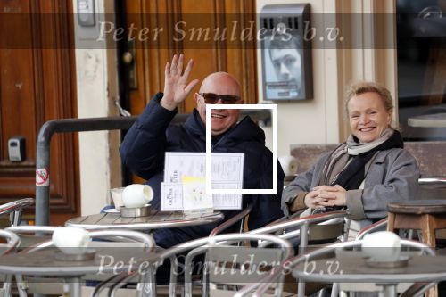 Amsterdam 11 maart 2018   
Renee Soutendijk met haar man Thed Lensen op terras.