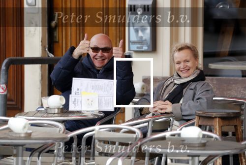 Amsterdam 11 maart 2018   
Renee Soutendijk met haar man Thed Lensen op terras.