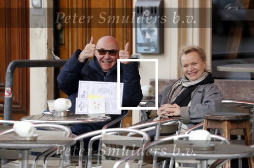 Amsterdam 11 maart 2018   
Renee Soutendijk met haar man Thed Lensen op terras.
