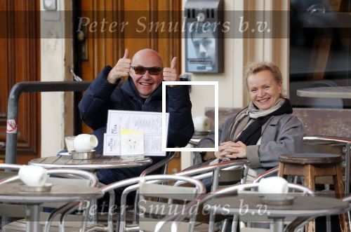 Amsterdam 11 maart 2018   
Renee Soutendijk met haar man Thed Lensen op terras.