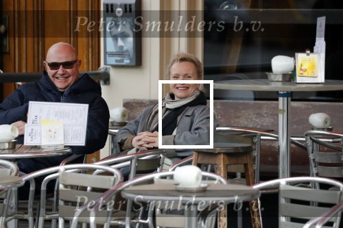 Amsterdam 11 maart 2018   
Renee Soutendijk met haar man Thed Lensen op terras.