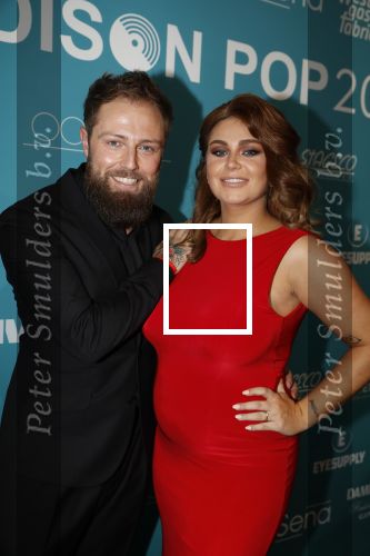 Amsterdam 12 februari 2018
Uitreiking Edison muziekprijzen in de westergasfabriek. Roxeanne Hazes met vriend Erk Zwennes