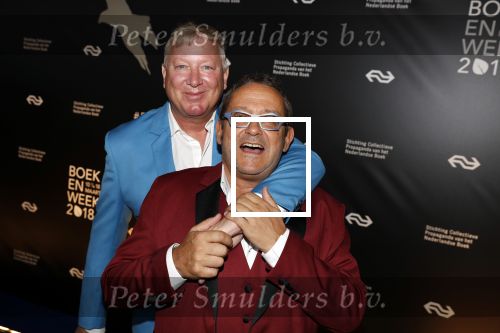 Amsterdam 9 maart 2018 
Boekenbal 2018 in de schouwburg van Amsterdam. Tom Lanoye (rood) en partner