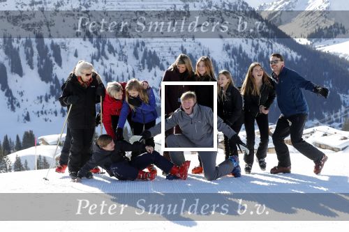 Lech 25 februari 2019
Koning Willem-Alexander, Koningin MÃ¡xima, Prinses Beatrix, Prins Constantijn, Prinses Laurentien en de prinsessen Amalia, Alexia en Ariane samen met Eloise, Leonore en Claus-Casimir tijdens de fotosessie tijdens de wintersportvakantie in Lech.