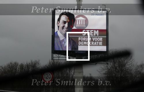 Amersfoort 14 maart 2019
Reclame abri naast A1 van Forum voor Nederland met Thierry Baudet.
