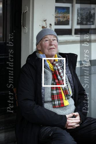 Amsterdam 4 maart 2021
Peter Faber zit elke ochtend tijdens corona bij cafe Kobalt op terras.