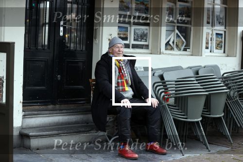 Amsterdam 4 maart 2021
Peter Faber zit elke ochtend tijdens corona bij cafe Kobalt op terras.