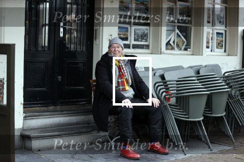 Amsterdam 4 maart 2021
Peter Faber zit elke ochtend tijdens corona bij cafe Kobalt op terras.